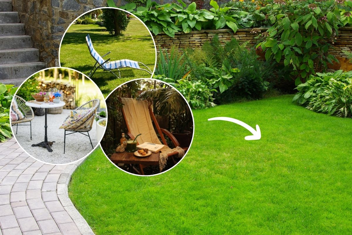 création d'un coin détente dans le jardin avec transat et fauteuil