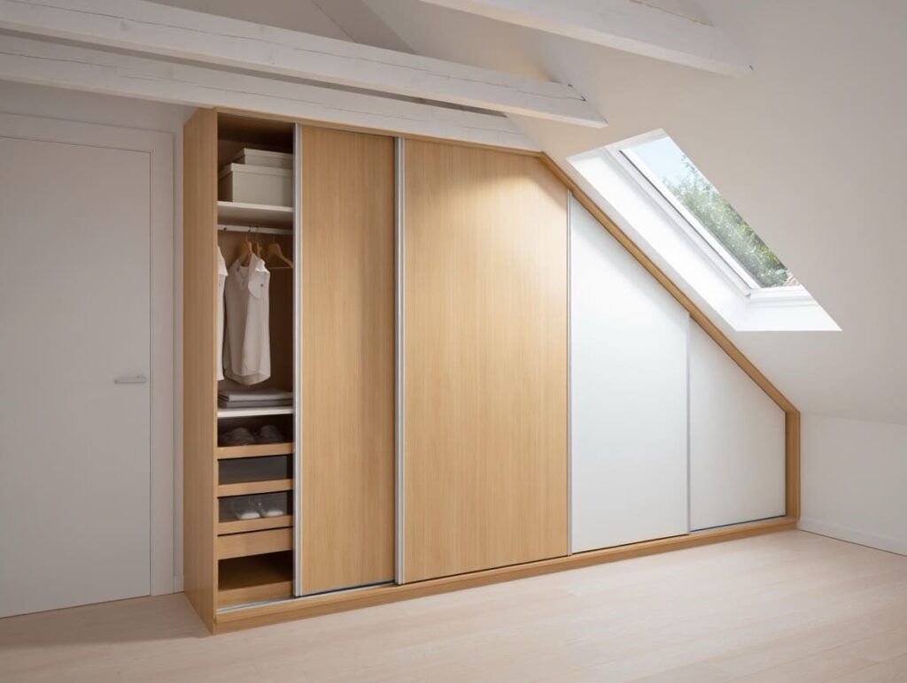dressing spécialement aménagé pour une chambre sous pente